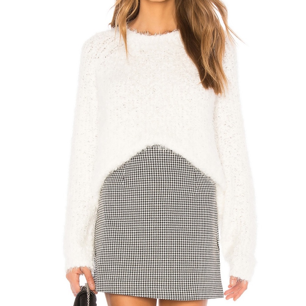 Fuzzy white crew sweater